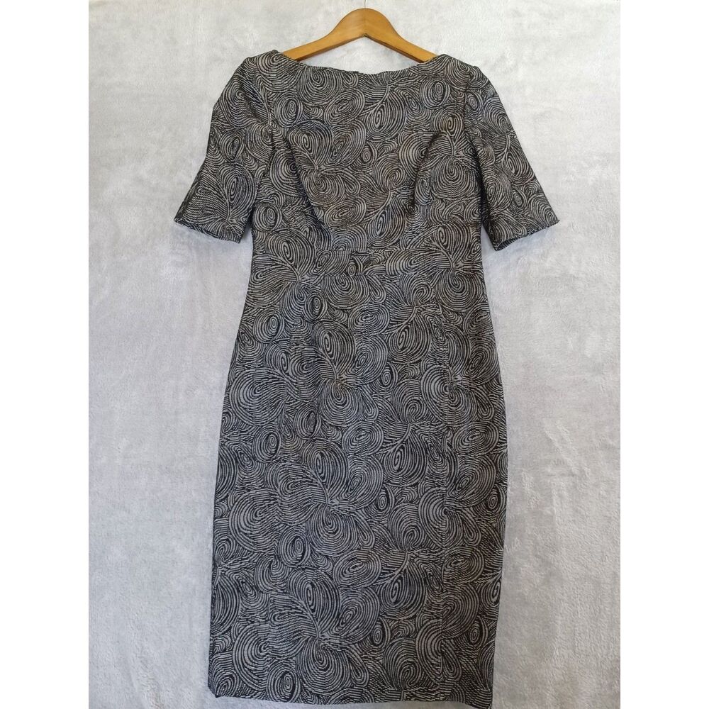 Lela Rose Retro 50s Wiggle Pencil Cocktail Midi Dress Sz 8 Black Beige Abstract